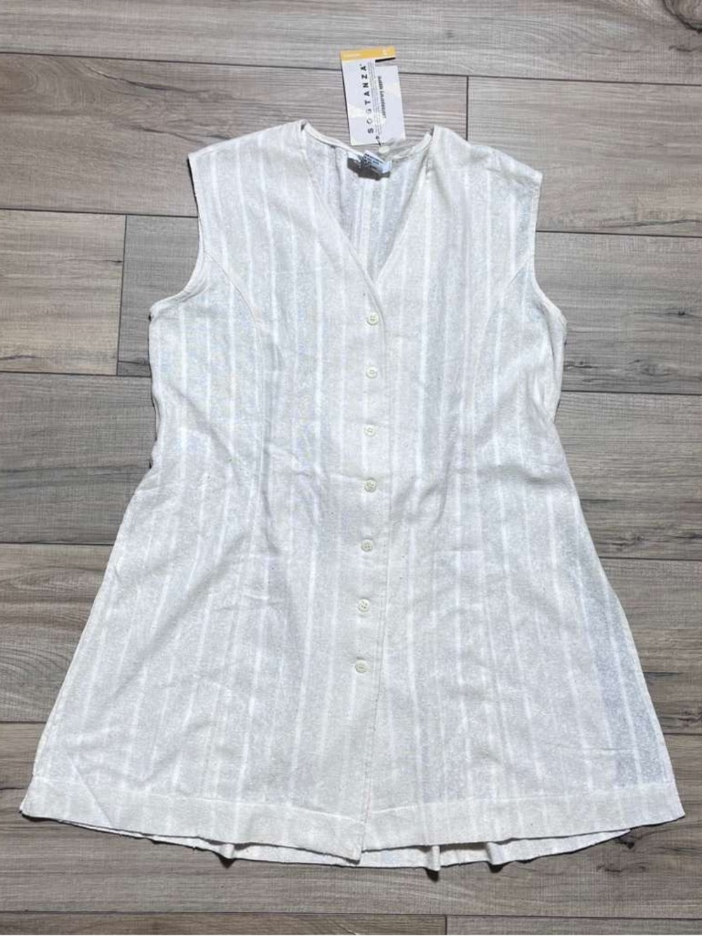 Sostanza Womens 100% Silk Sleeveless Button Up Tunic Size Small Cream